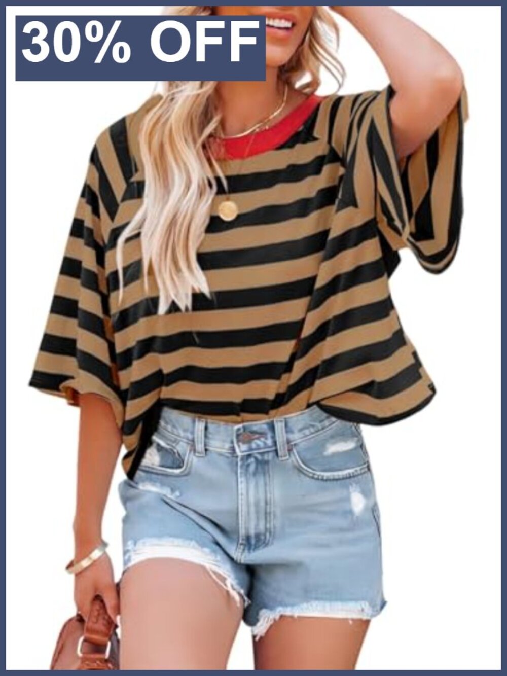 Women's Loose Fit Striped V-Neck Short Sleeve T-Shirt Summer Casual Tee